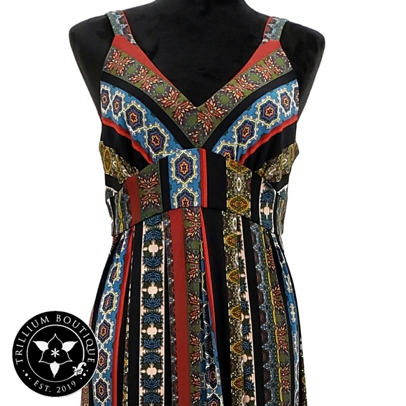 Tahari Sleeveless Tile Stripe Print Maxi Dress S - Picture 3 of 8